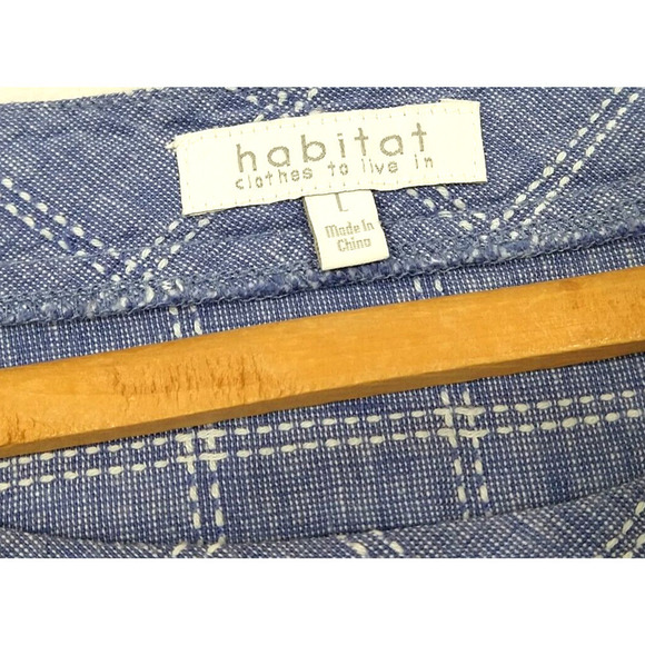 Habitat Linen Blend Boat Neck Top Size L Blue Check Nautical Half Sleeve - Picture 5 of 8